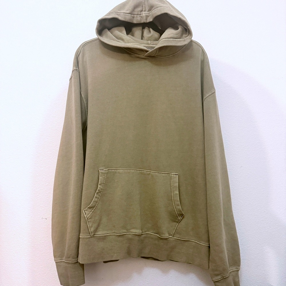 Old Navy Mens XL Hoodie Olive Green Garment-Dyed Pullover Fleece Pocket
